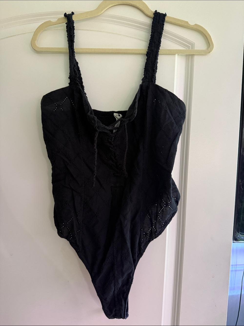 Free People Intimates- Black Lace-Up One-Piece Bodysuit